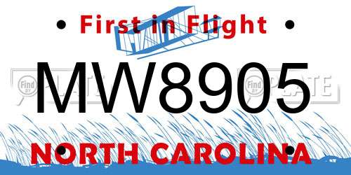 MW8905 North Carolina License Plate