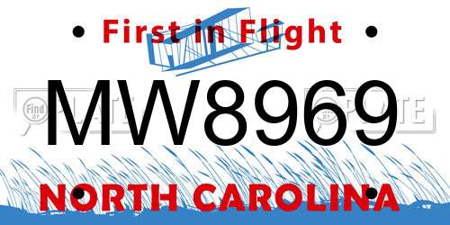 MW8969 North Carolina License Plate