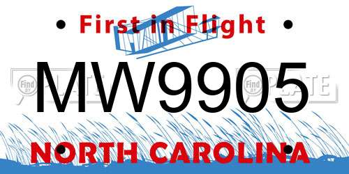 MW9905 North Carolina License Plate
