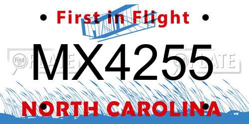 MX4255 North Carolina License Plate