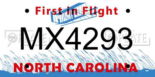 MX4293 North Carolina License Plate
