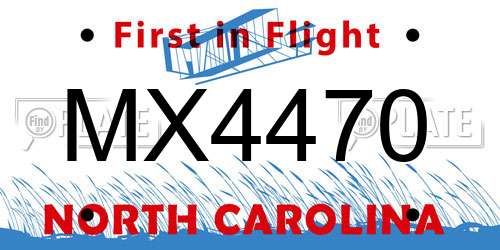 MX4470 North Carolina License Plate
