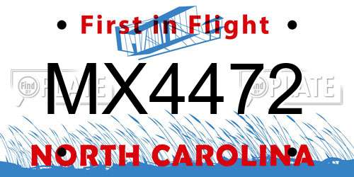 MX4472 North Carolina License Plate