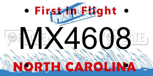 MX4608 North Carolina License Plate