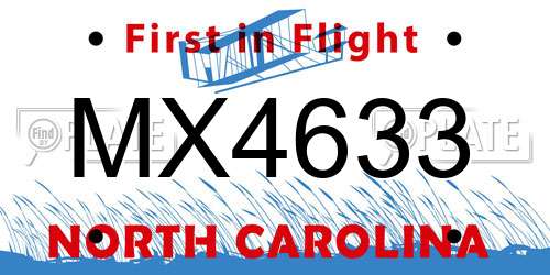MX4633 North Carolina License Plate
