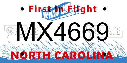 MX4669 North Carolina License Plate