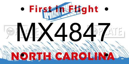 MX4847 North Carolina License Plate
