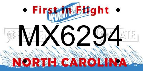 MX6294 North Carolina License Plate