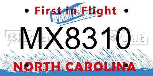 MX8310 North Carolina License Plate