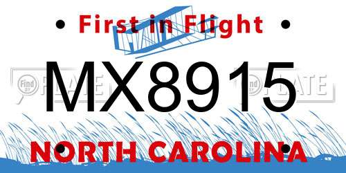 MX8915 North Carolina License Plate