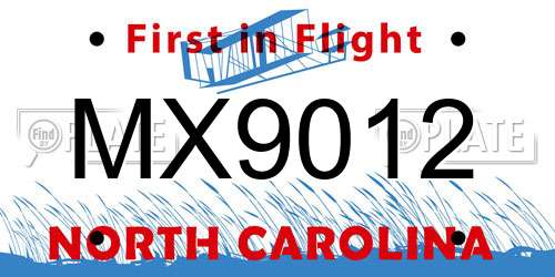 MX9012 North Carolina License Plate