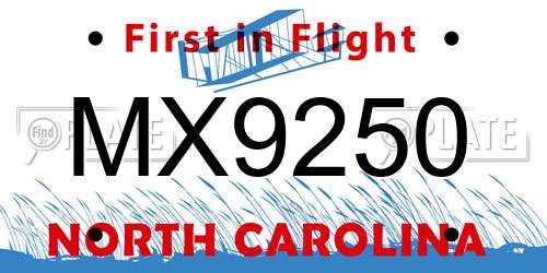 MX9250 North Carolina License Plate