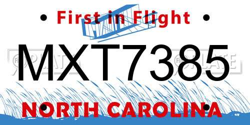 MXT7385 North Carolina License Plate