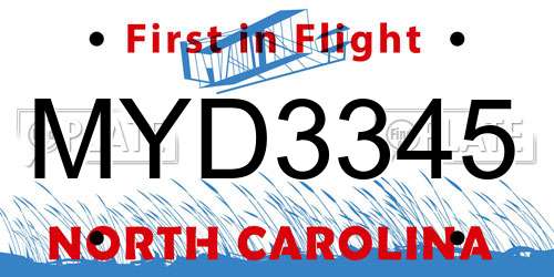 MYD3345 North Carolina License Plate