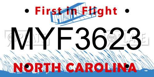 MYF3623 North Carolina License Plate