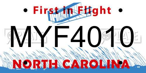 MYF4010 North Carolina License Plate