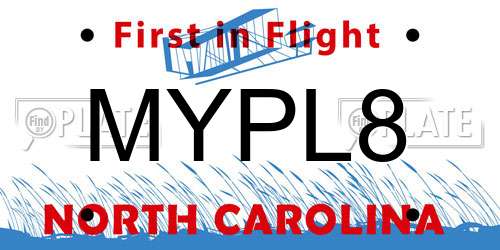 MYPL8 North Carolina License Plate
