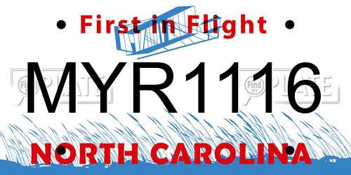 MYR1116 North Carolina License Plate