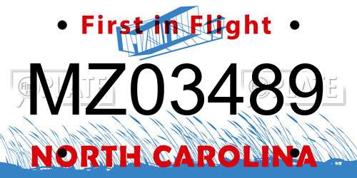 MZ03489 North Carolina License Plate