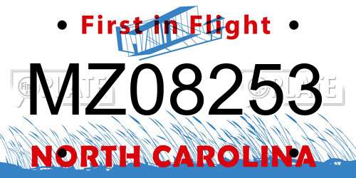 MZ08253 North Carolina License Plate