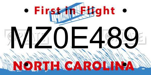 MZ0E489 North Carolina License Plate