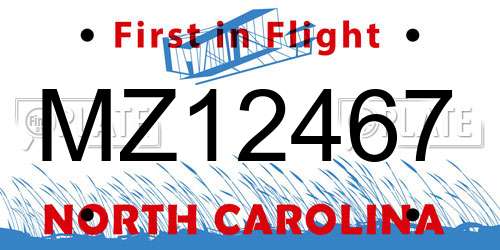 MZ12467 North Carolina License Plate