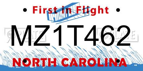 MZ1T462 North Carolina License Plate