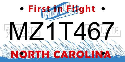 MZ1T467 North Carolina License Plate