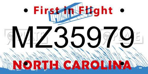 MZ35979 North Carolina License Plate