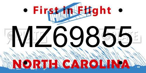 MZ69855 North Carolina License Plate