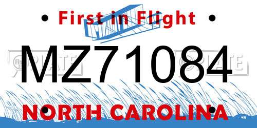 MZ71084 North Carolina License Plate
