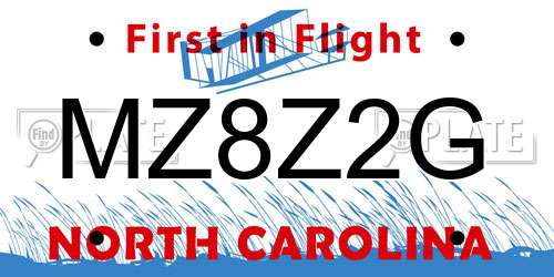 MZ8Z2G North Carolina License Plate