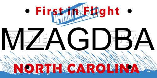 MZAGDBA North Carolina License Plate