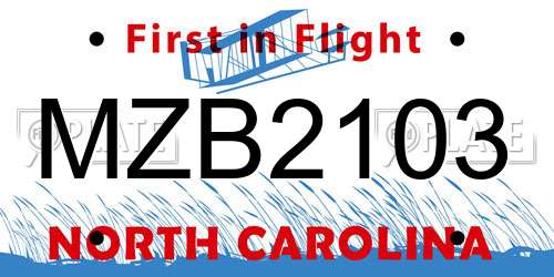MZB2103 North Carolina License Plate