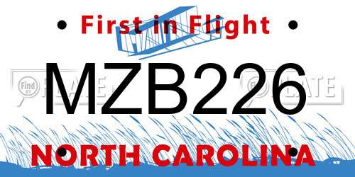 MZB226 North Carolina License Plate