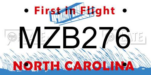 MZB276 North Carolina License Plate