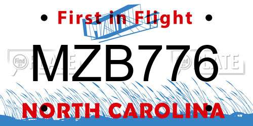 MZB776 North Carolina License Plate