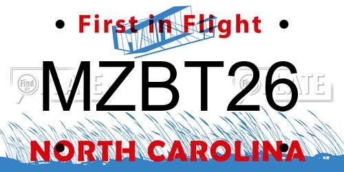 MZBT26 North Carolina License Plate