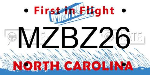 MZBZ26 North Carolina License Plate