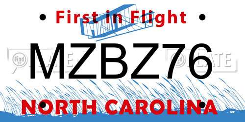 MZBZ76 North Carolina License Plate