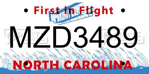 MZD3489 North Carolina License Plate
