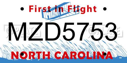 MZD5753 North Carolina License Plate