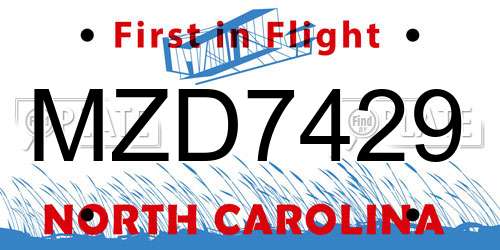 MZD7429 North Carolina License Plate