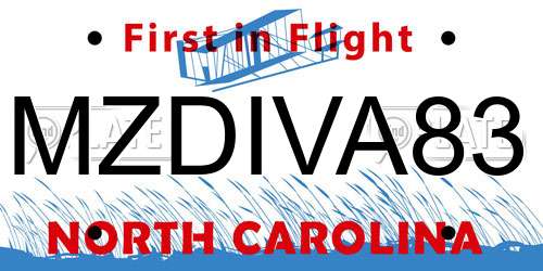 MZDIVA83 North Carolina License Plate