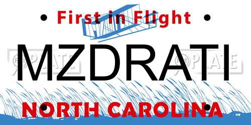 MZDRATI North Carolina License Plate