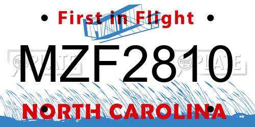 MZF2810 North Carolina License Plate