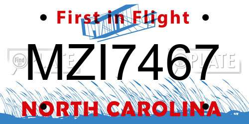 MZI7467 North Carolina License Plate