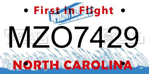 MZO7429 North Carolina License Plate