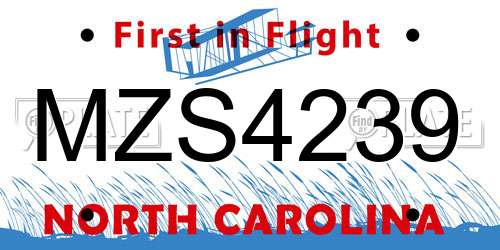 MZS4239 North Carolina License Plate