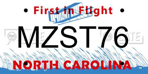 MZST76 North Carolina License Plate